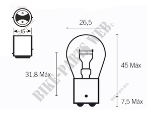 Feux, ampoule 12 volts 21/5W culot S25/BAY15D - 1079293